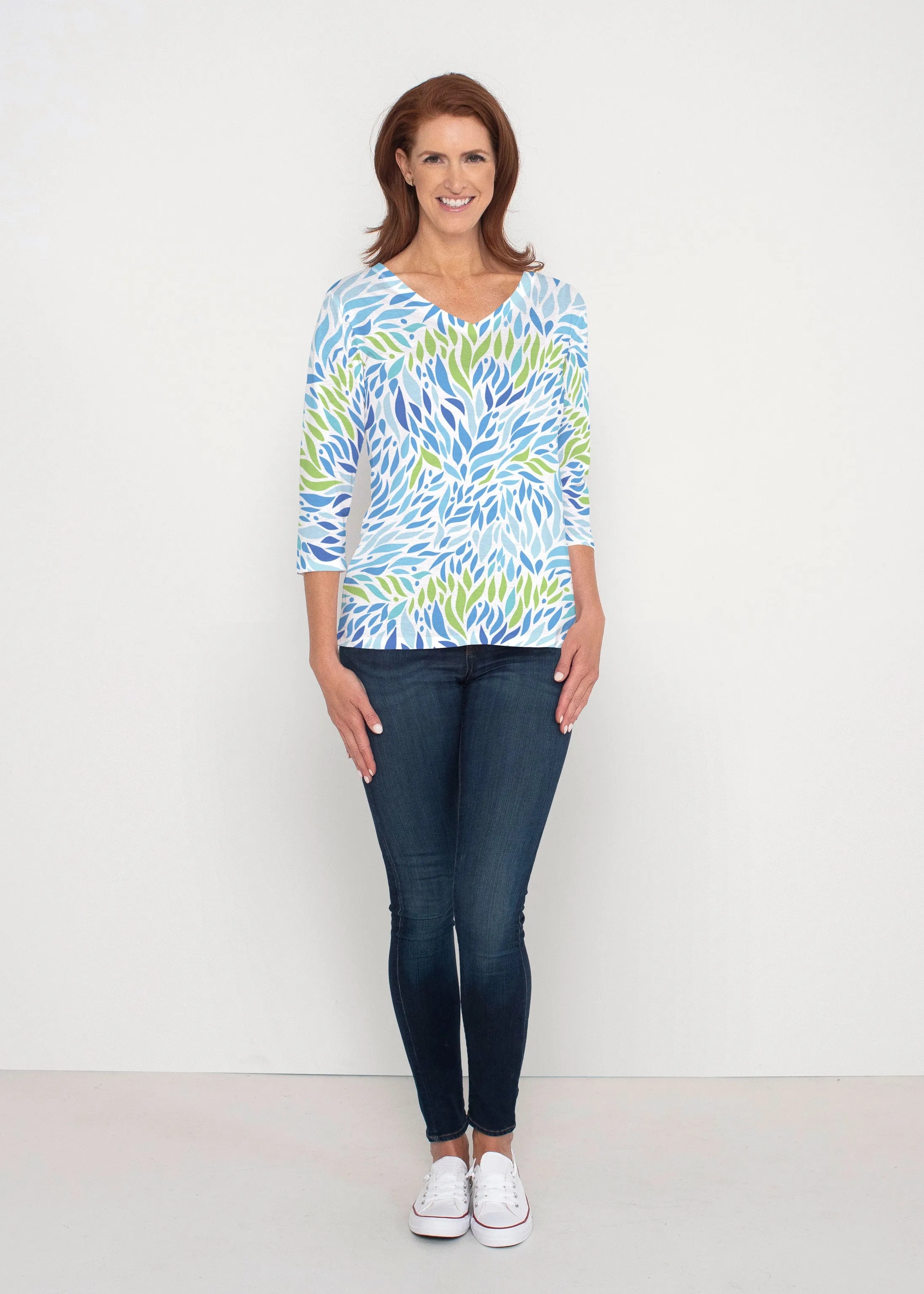 Hotsy Totsy Blue (8143) ~ Signature 3/4 Sleeve V-Neck Top