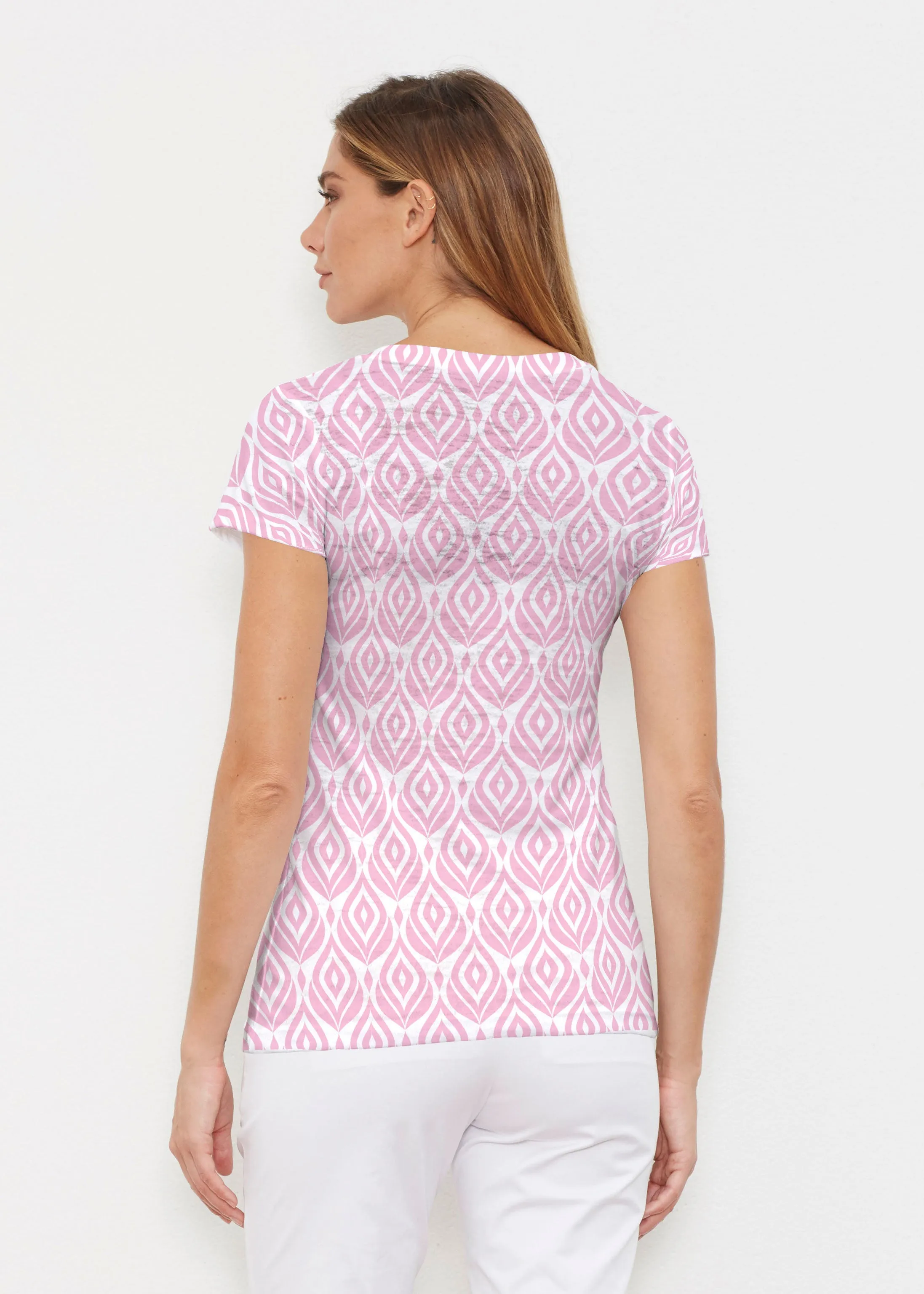 Ikat Buds Red/Pink (8096) ~ Signature Cap Sleeve V-Neck Shirt
