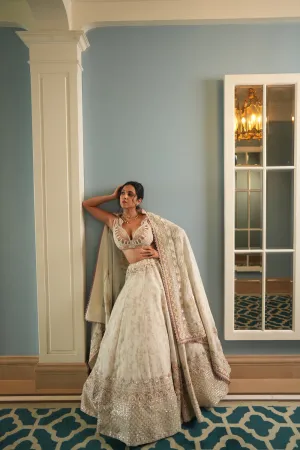 Ivory Silk Hand Embroidered Lehenga Set