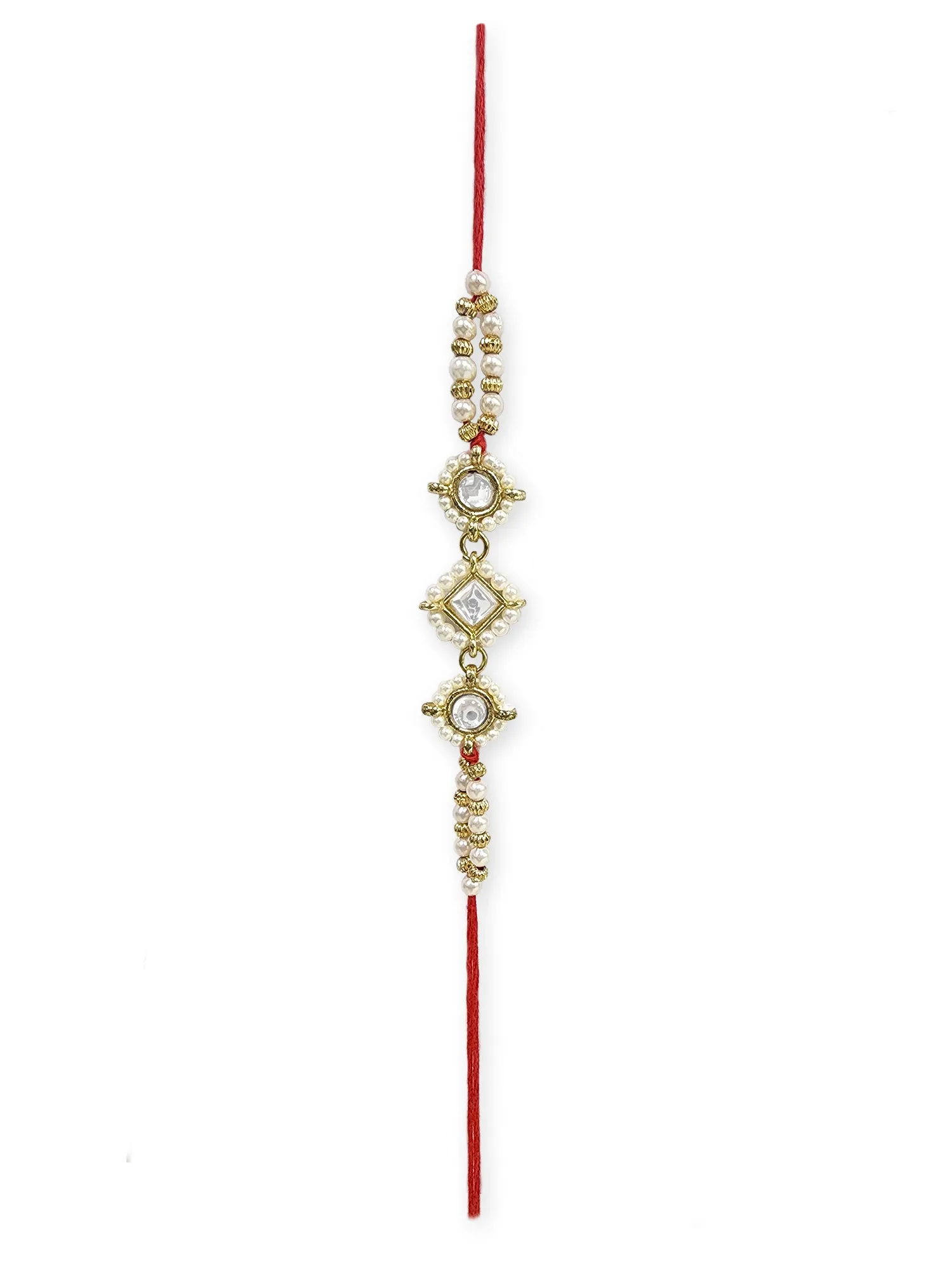 Karatcart Rakhi for Brother and Bhabhi Set of 2 Gold Plated Pearl Beaded Kundan Bhiya Bhabhi Rakhi Combo with Roli & Chawal