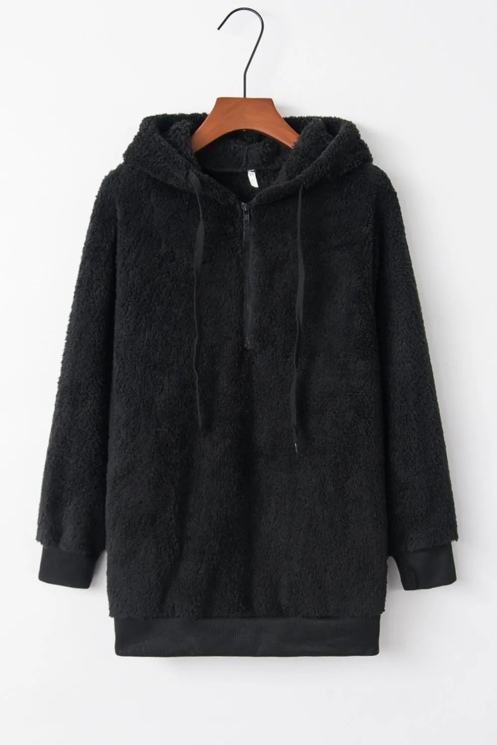 Keep It Cozy Quarter-Zip Drawstring Teddy Hoodie (9 Colors)