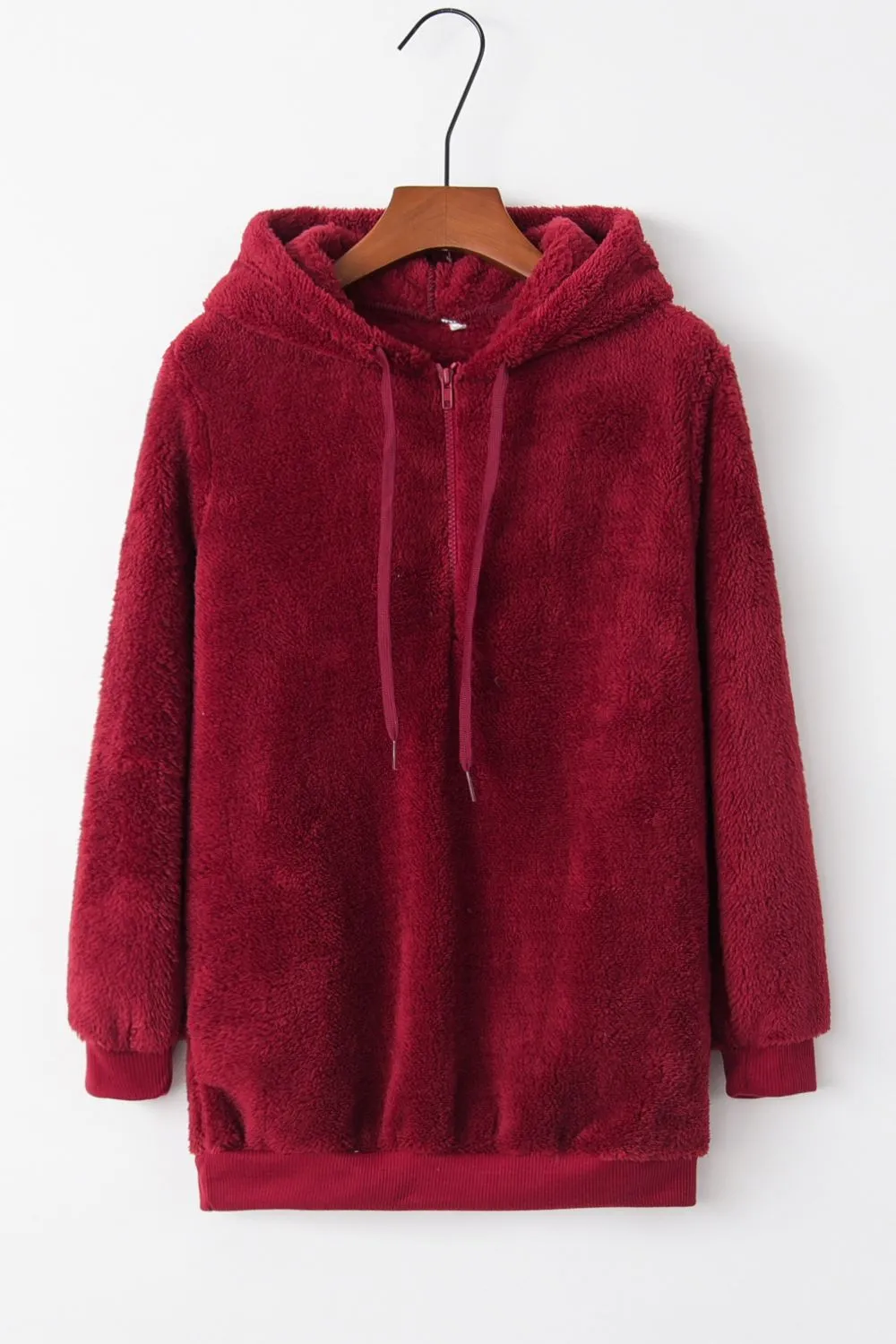 Keep It Cozy Quarter-Zip Drawstring Teddy Hoodie (9 Colors)