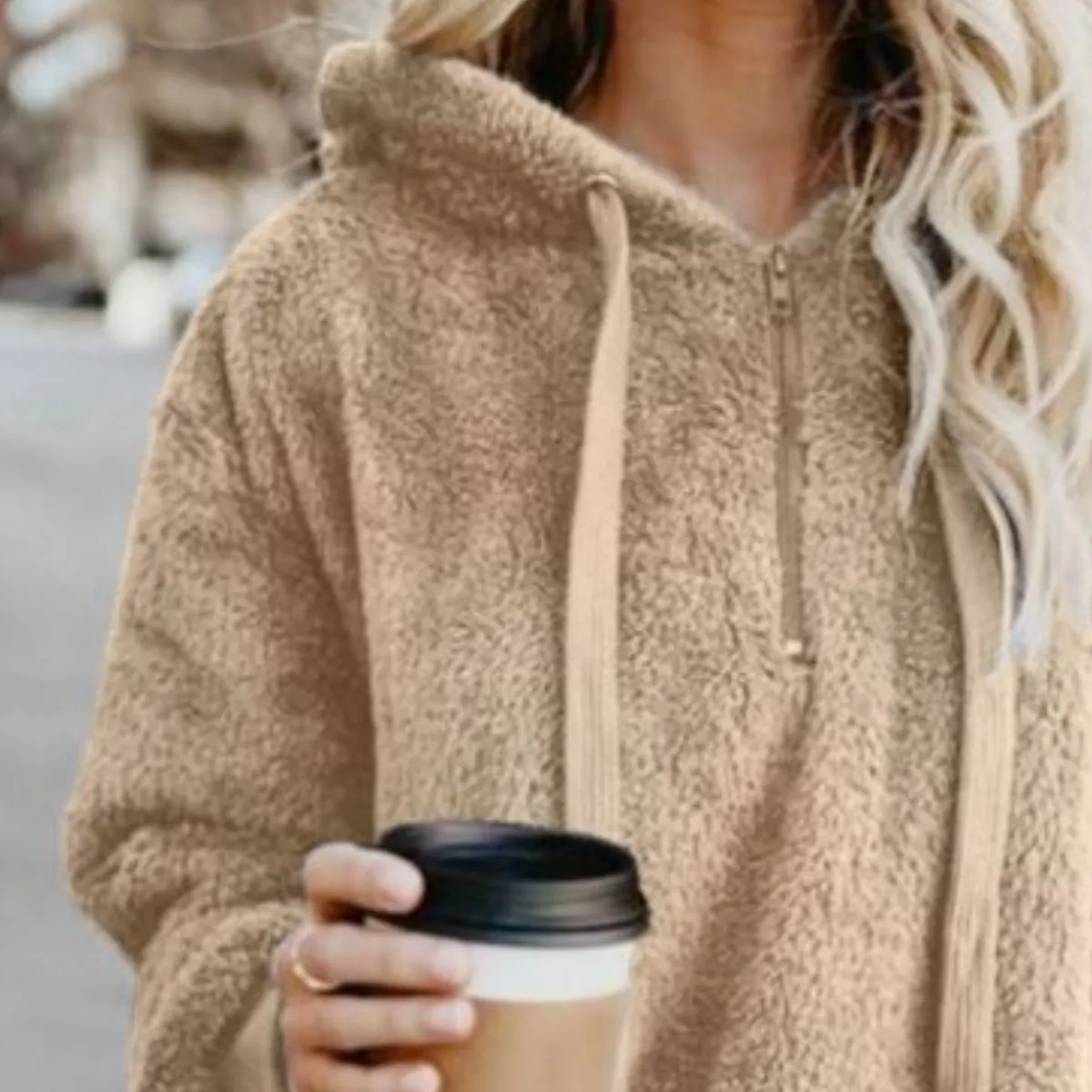Keep It Cozy Quarter-Zip Drawstring Teddy Hoodie (9 Colors)