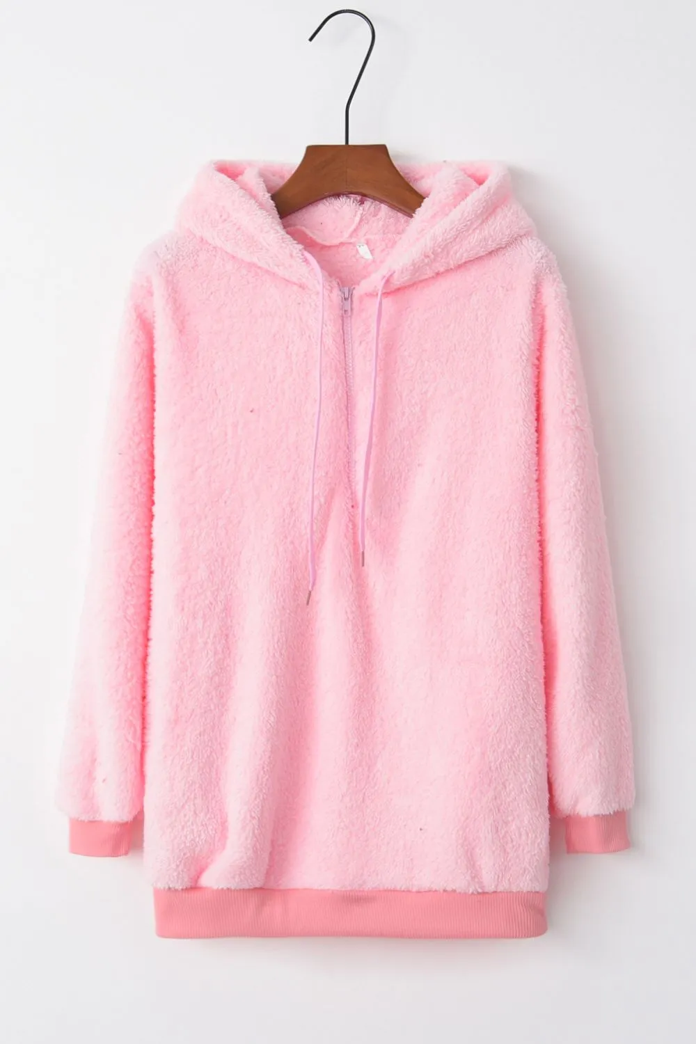 Keep It Cozy Quarter-Zip Drawstring Teddy Hoodie (9 Colors)