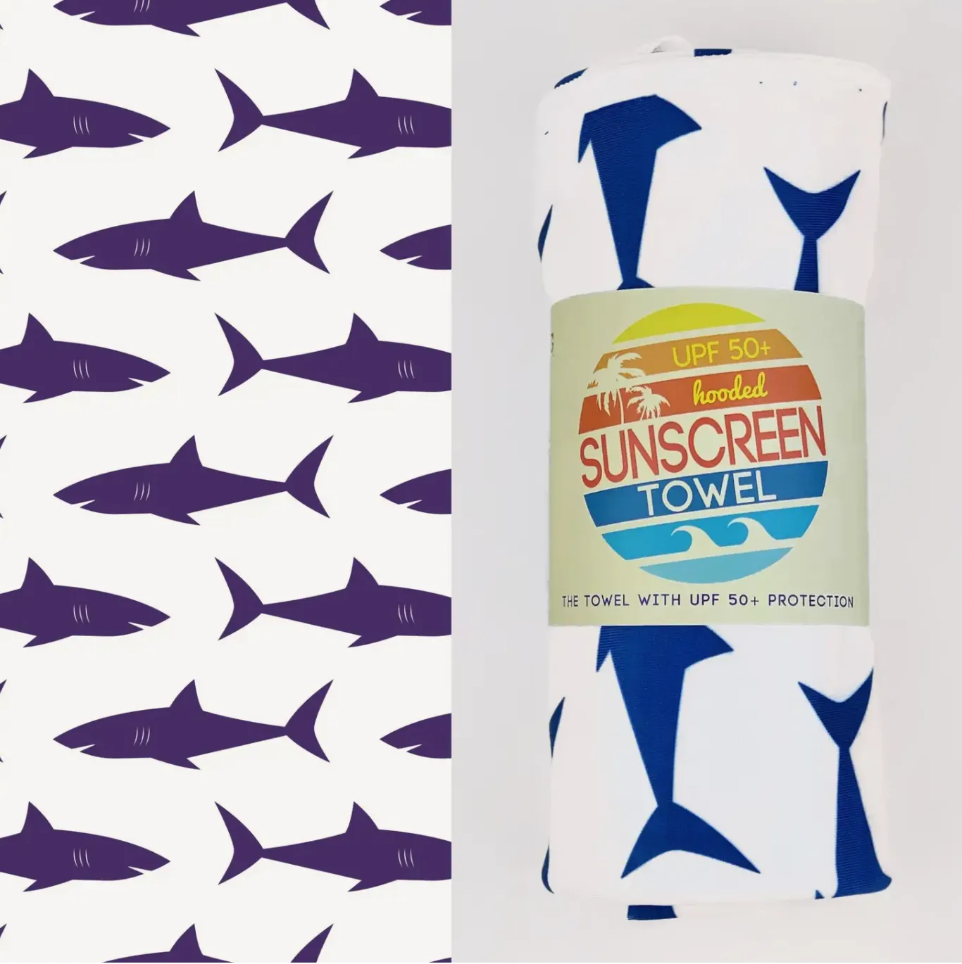 Kids Hooded UPF 50  Sunscreen Towel (Sharks)