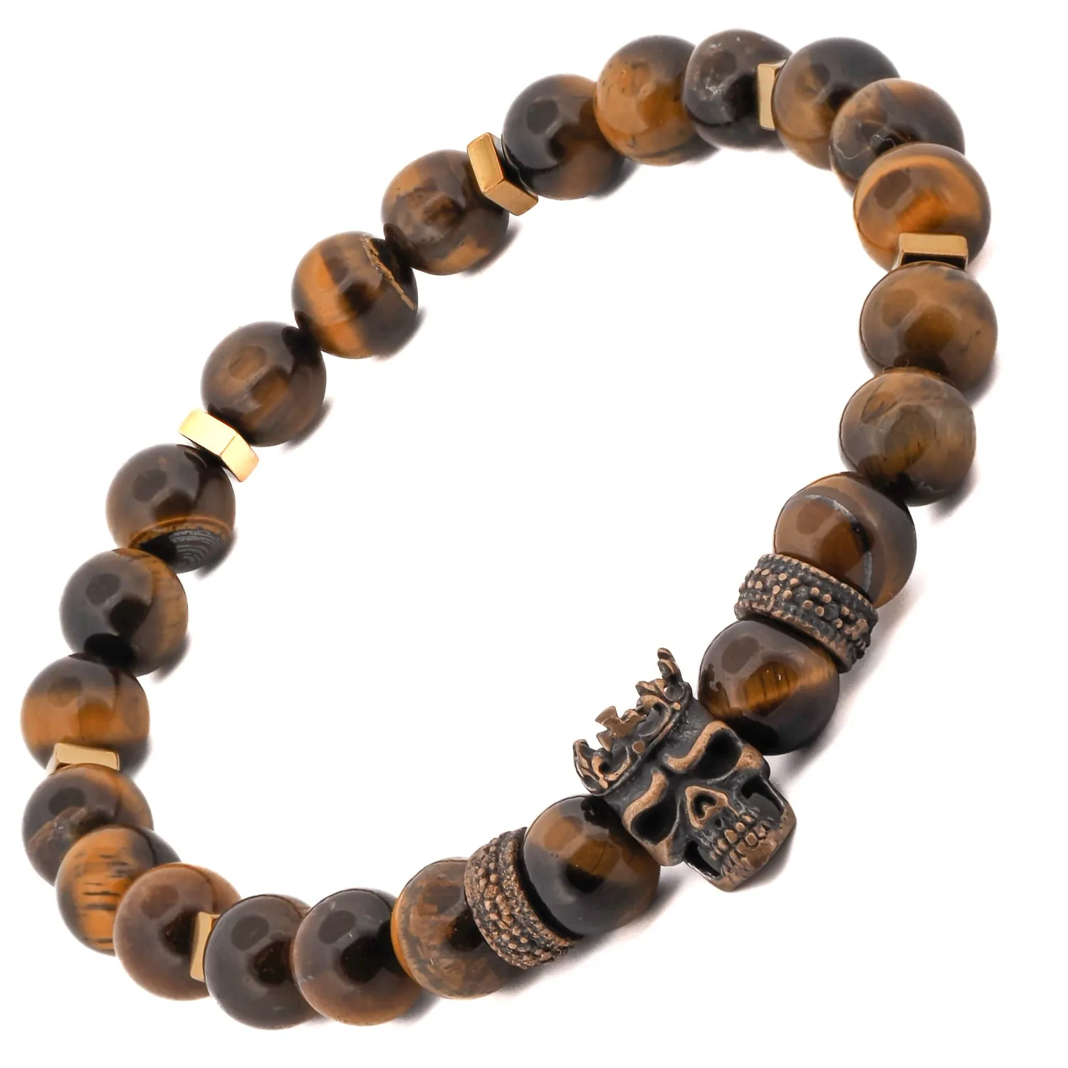 King Skull Tiger's Eye Stone Beaded Bracelet