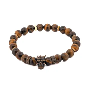 King Skull Tiger's Eye Stone Beaded Bracelet