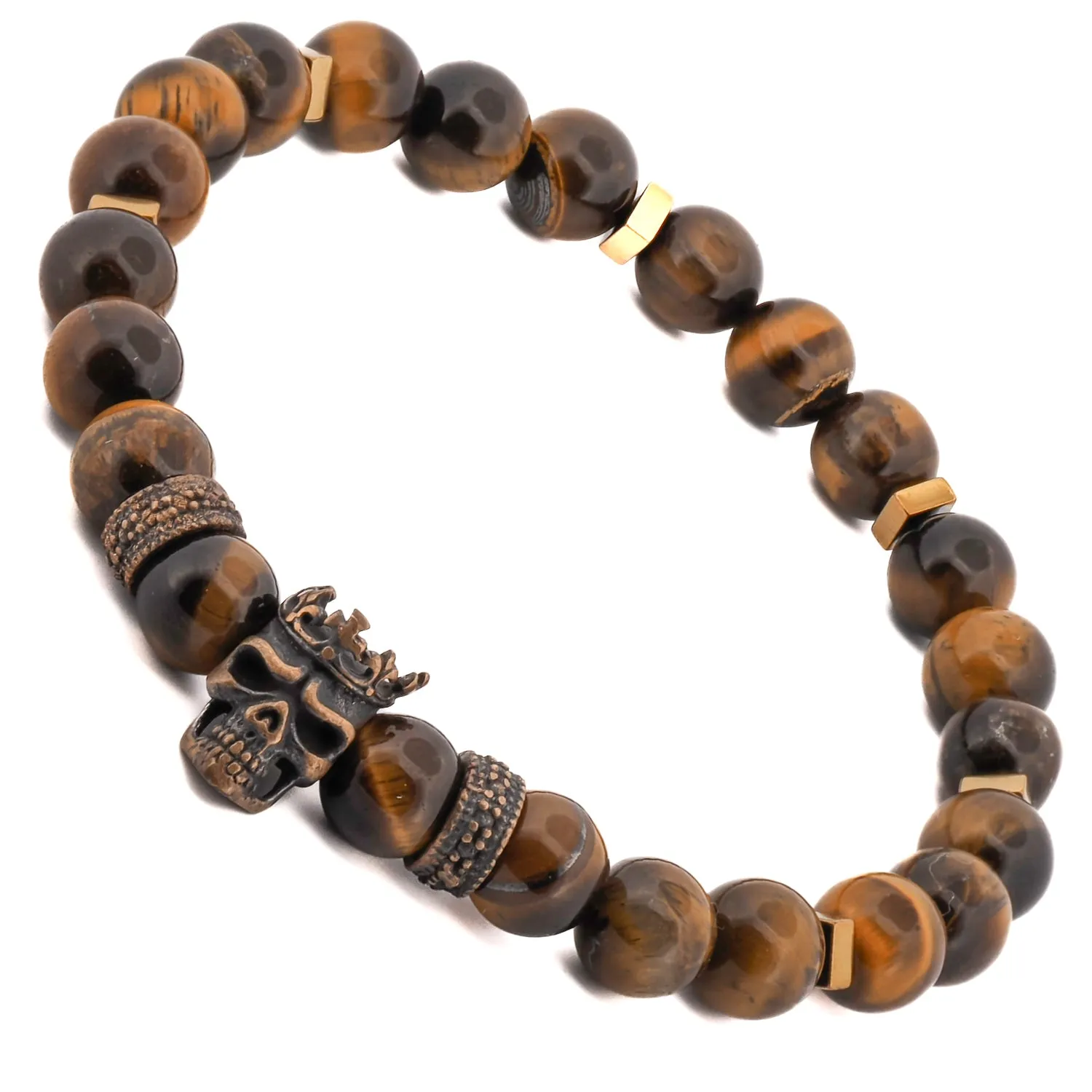 King Skull Tiger's Eye Stone Beaded Bracelet