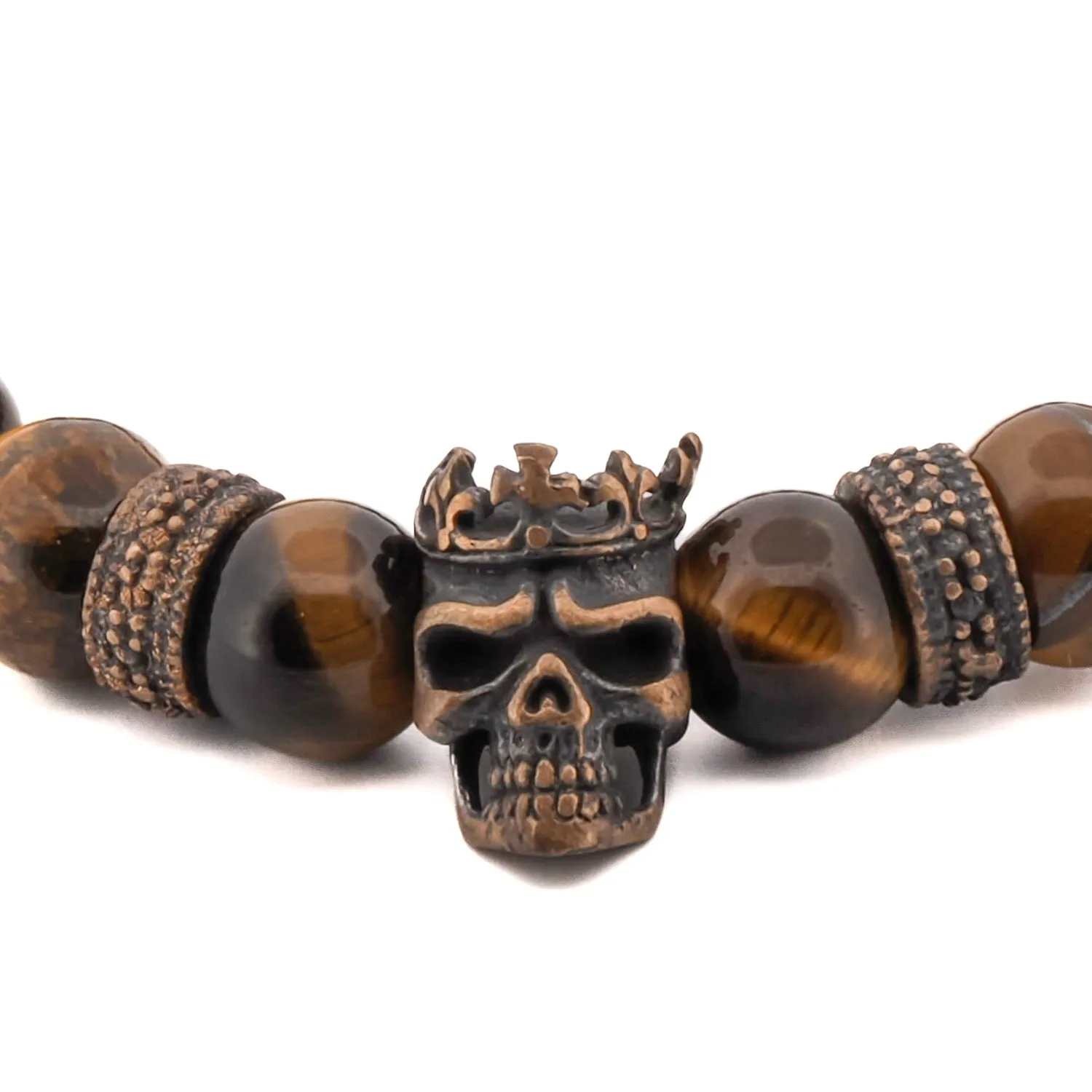 King Skull Tiger's Eye Stone Beaded Bracelet