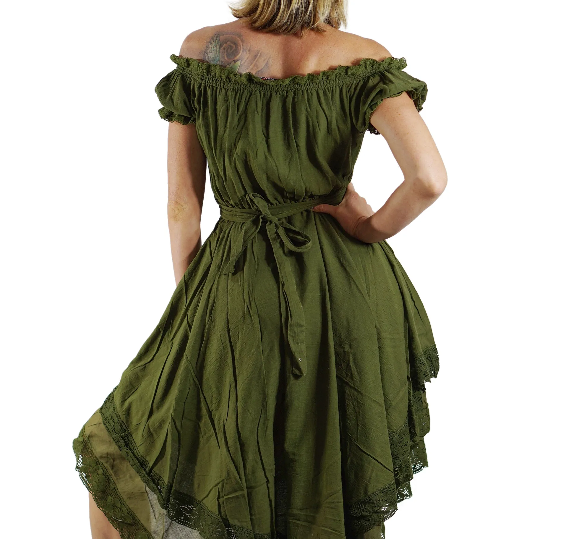 'Lace' Medieval Dress Short Sleeves - Green