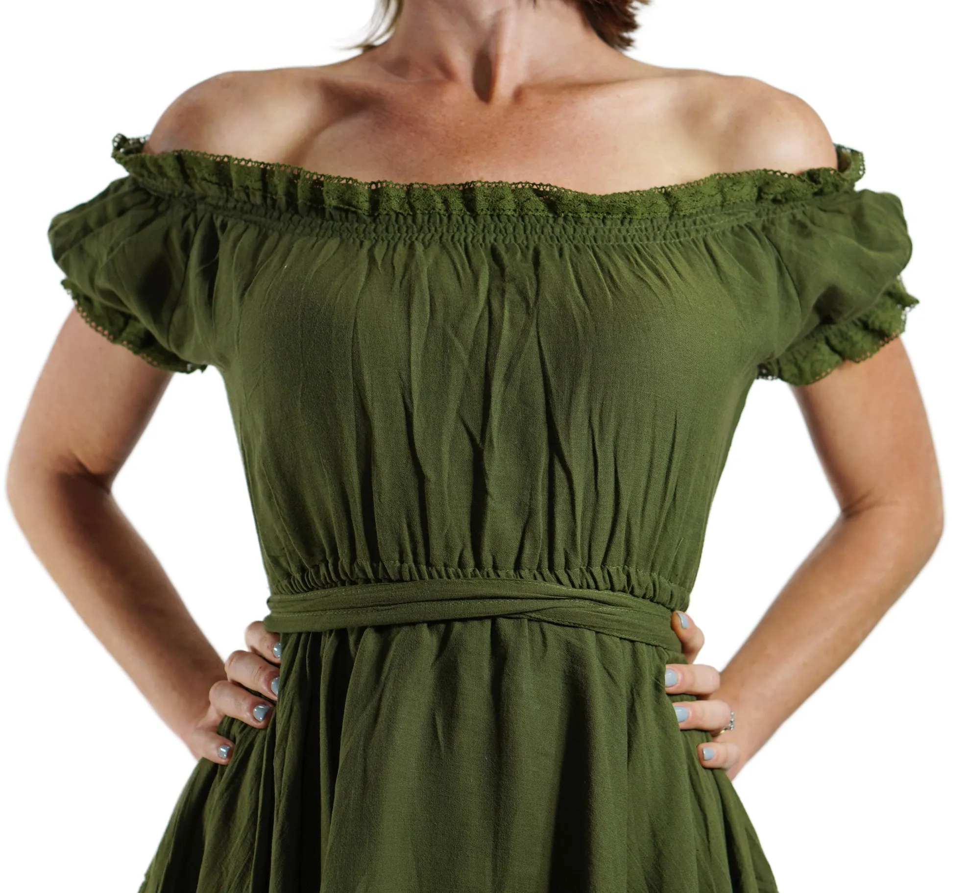 'Lace' Medieval Dress Short Sleeves - Green