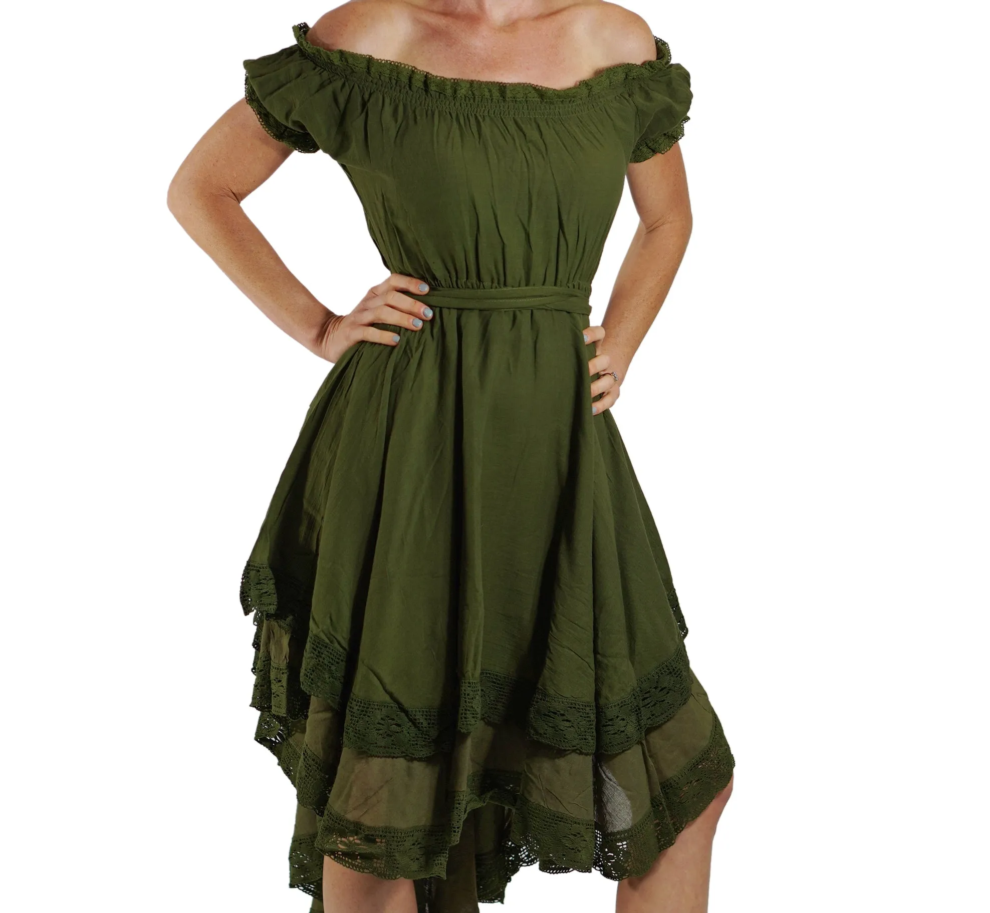'Lace' Medieval Dress Short Sleeves - Green