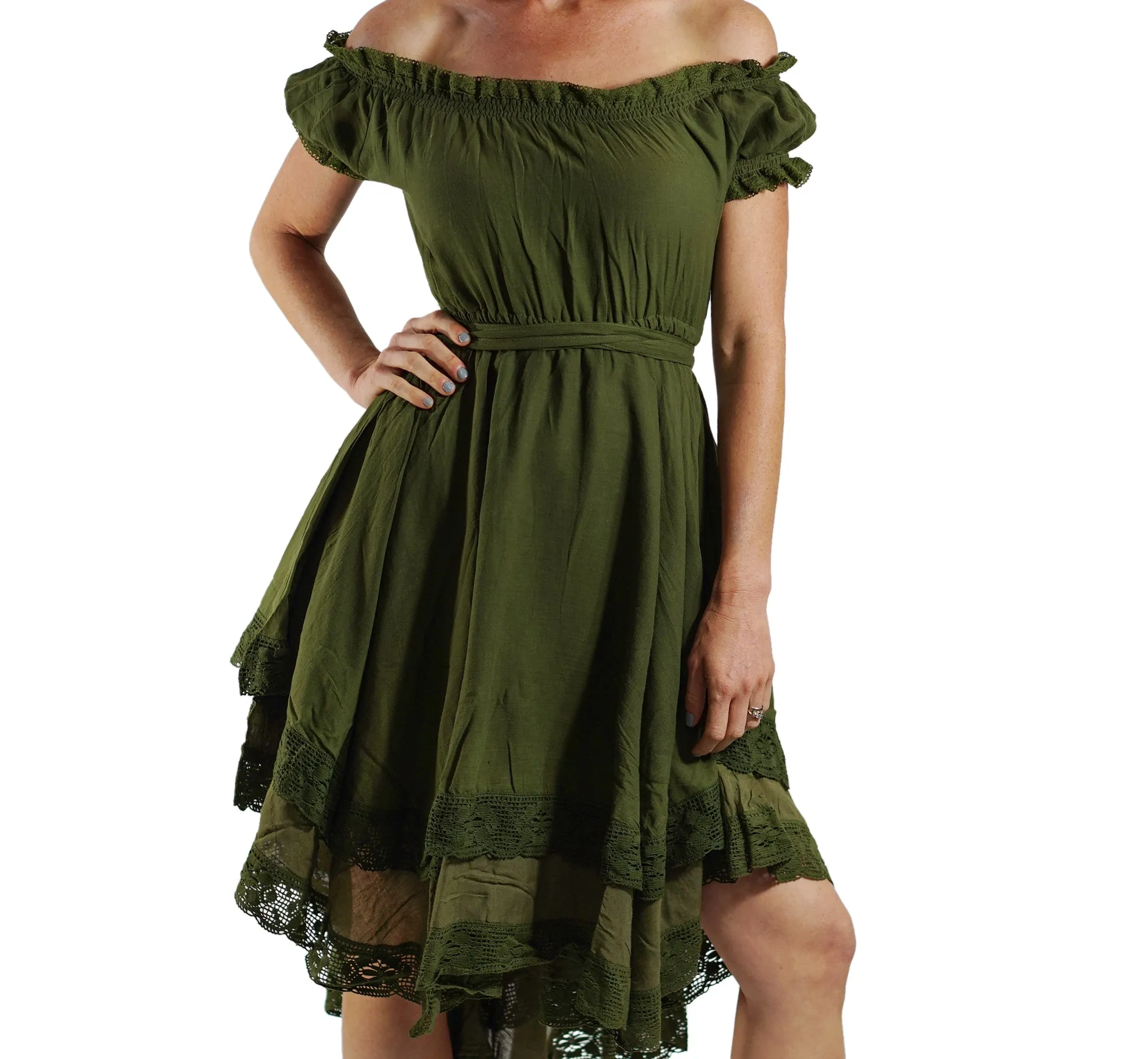'Lace' Medieval Dress Short Sleeves - Green