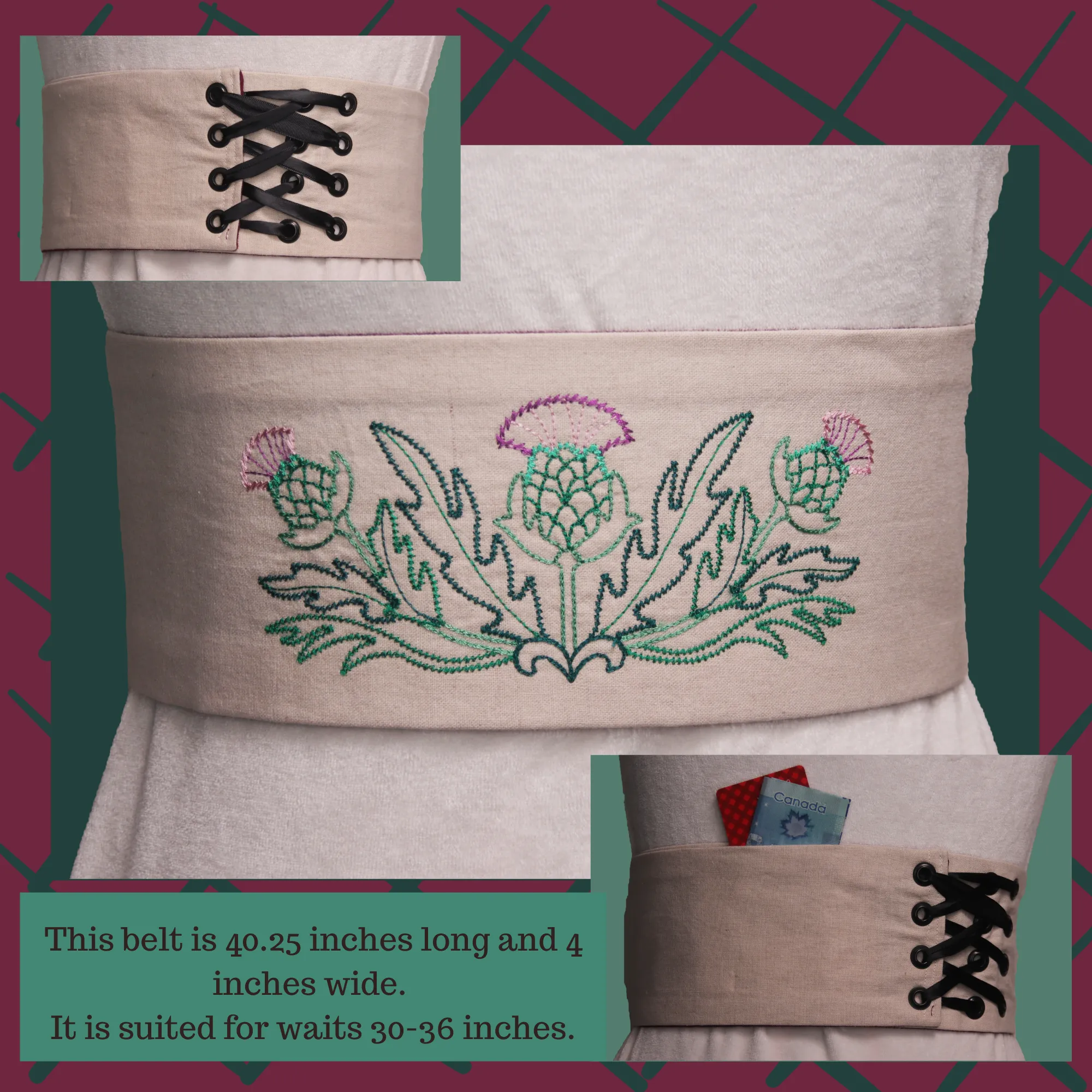 Lace up Embroidered Belts with Pockets