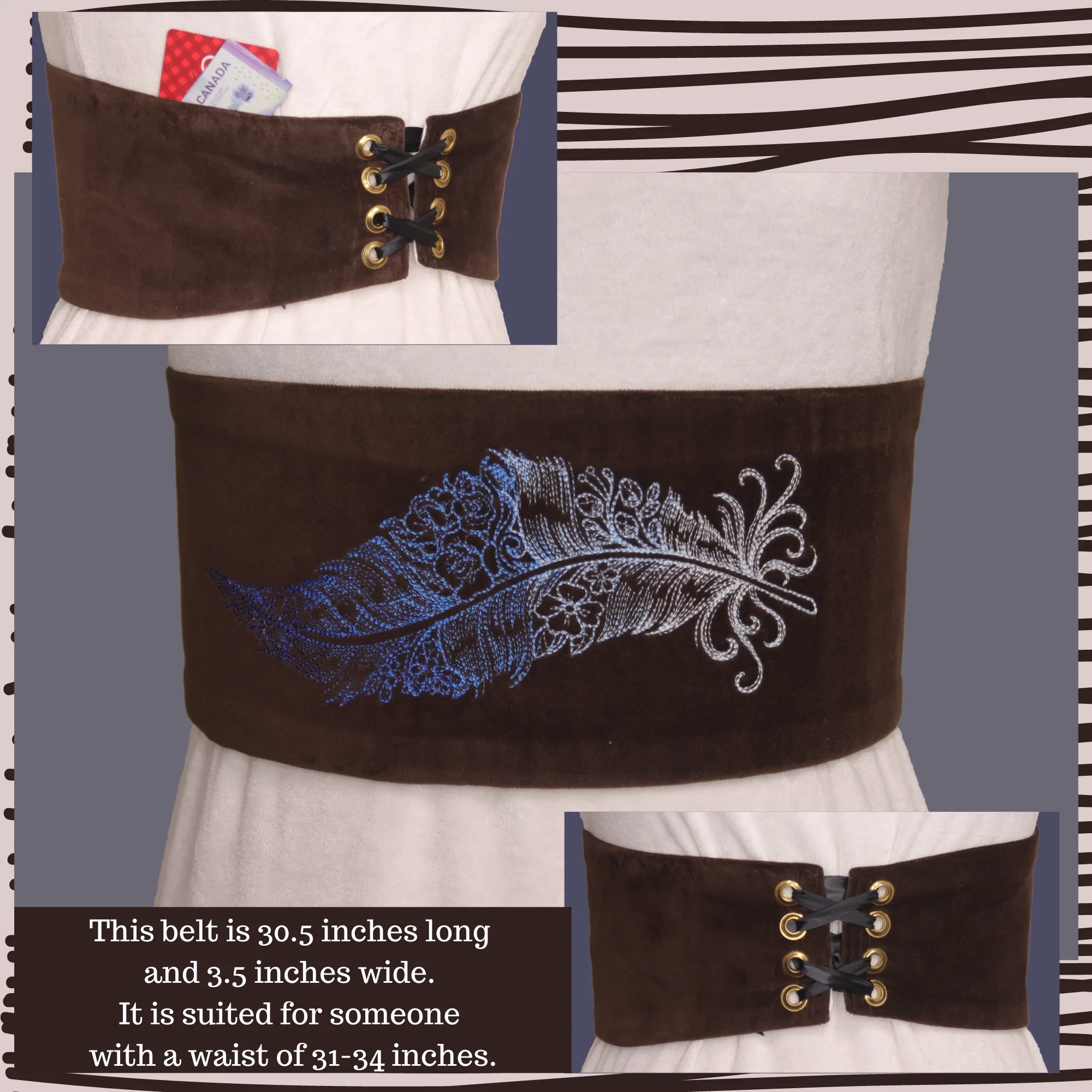 Lace up Embroidered Belts with Pockets