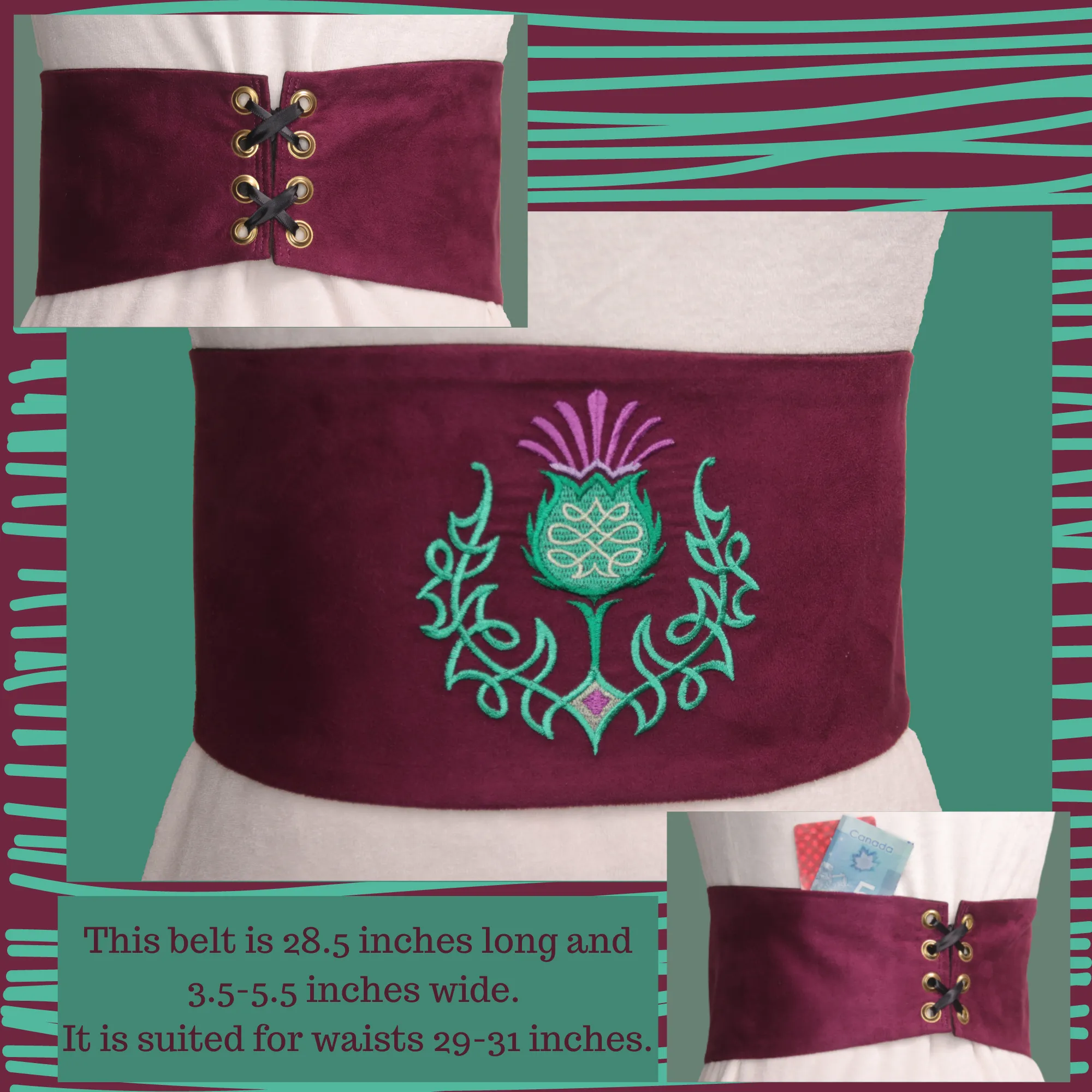 Lace up Embroidered Belts with Pockets