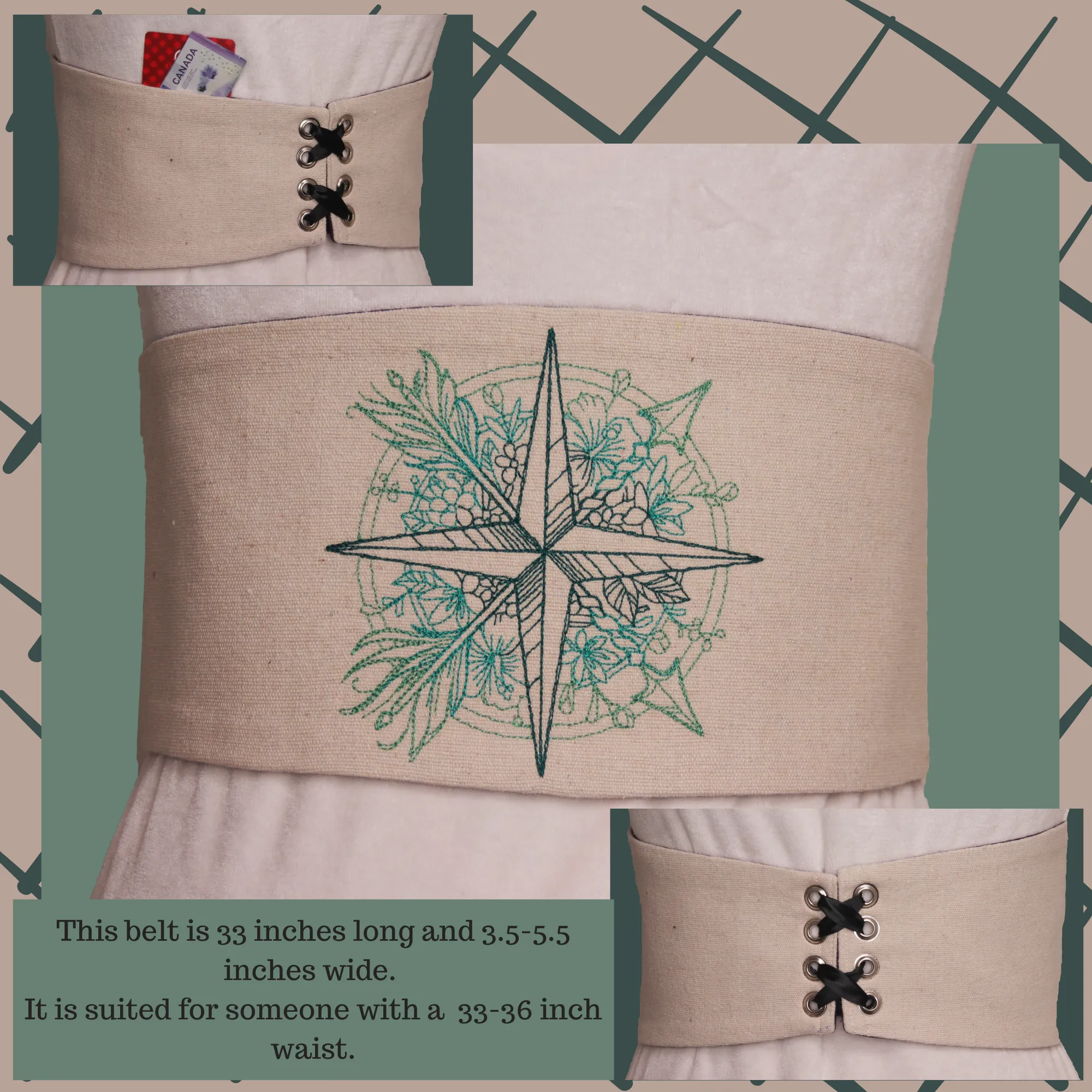 Lace up Embroidered Belts with Pockets