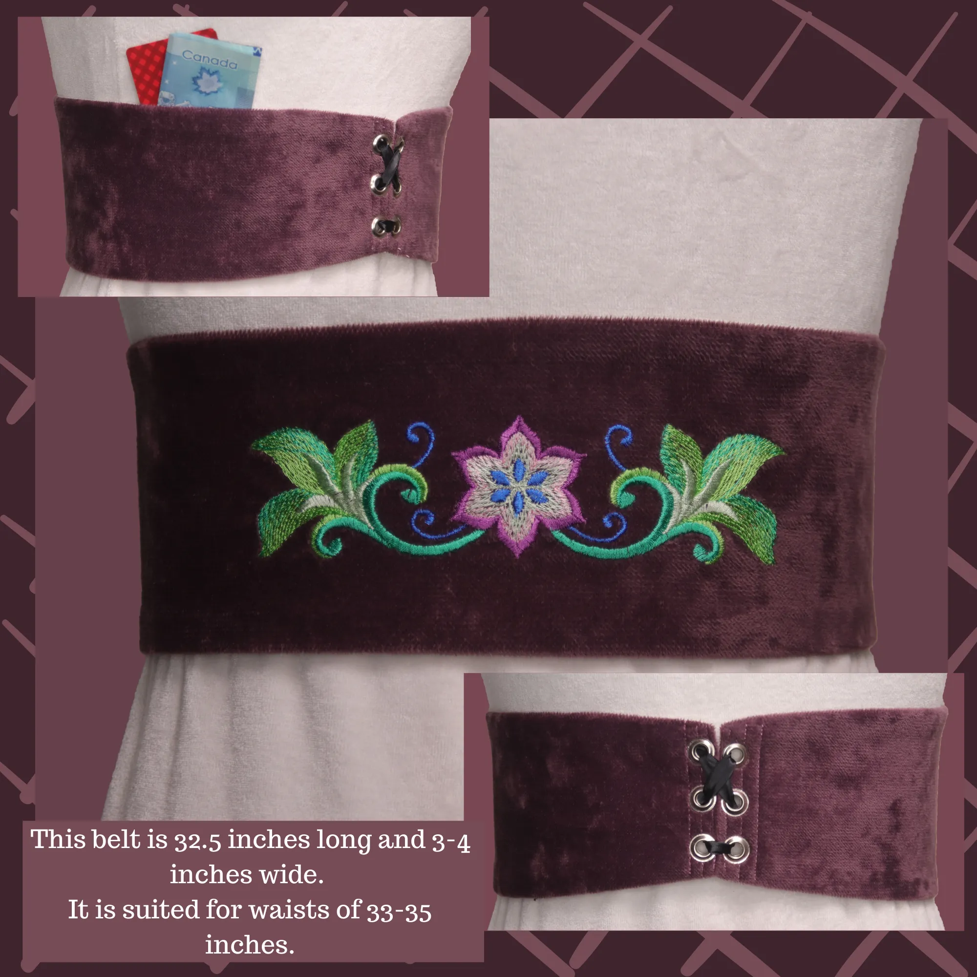 Lace up Embroidered Belts with Pockets