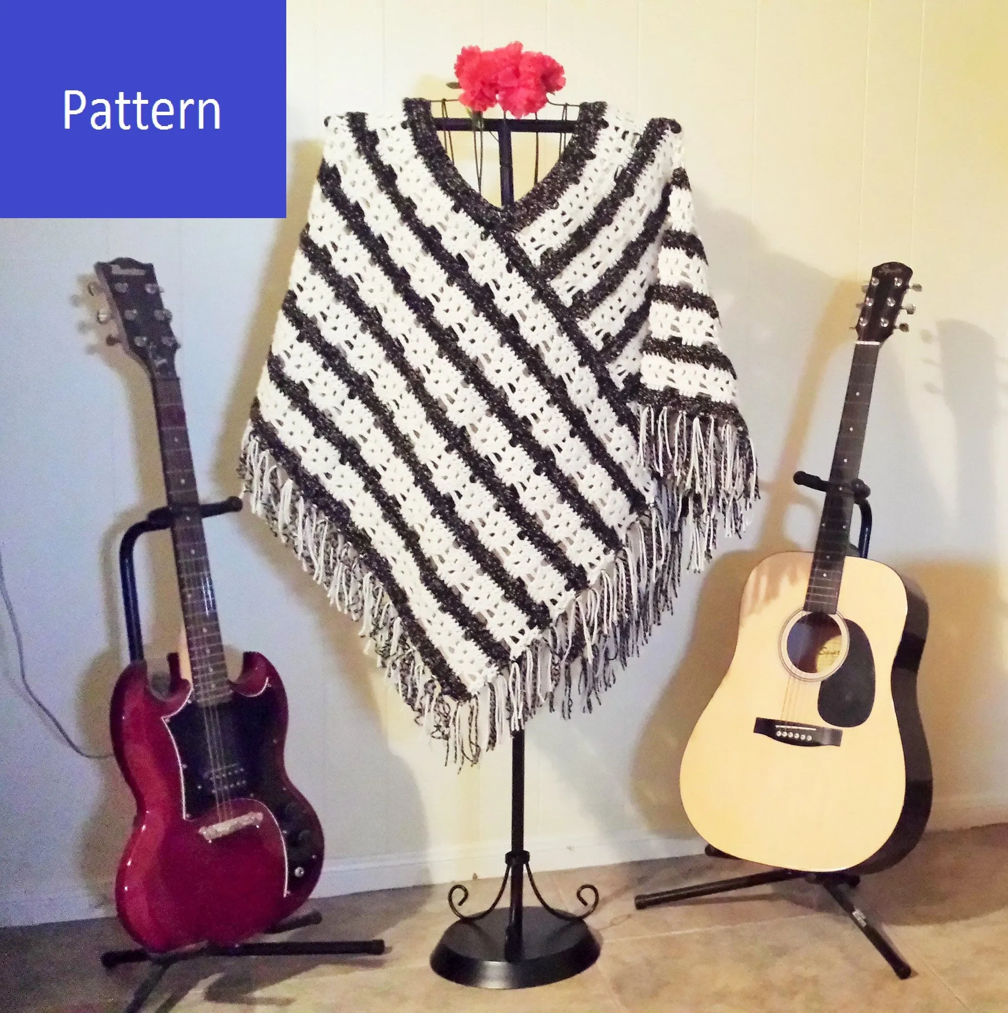 Ladies' Sugar Skull Poncho Crochet Pattern