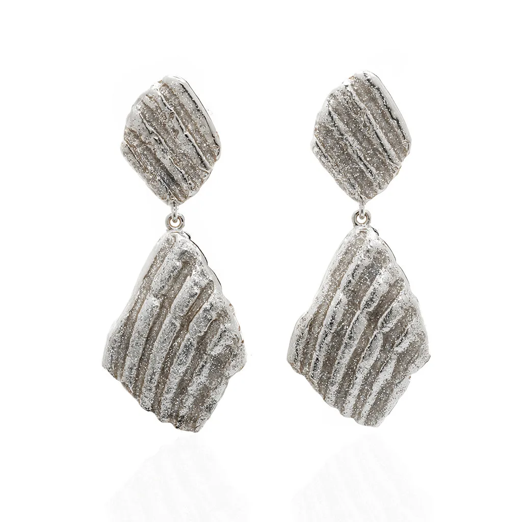 Large Ridged Shell Drop Earring Silvertone Stardust