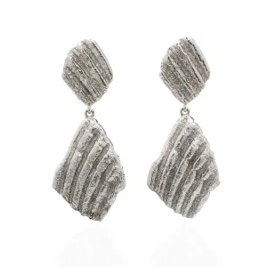 Large Ridged Shell Drop Earring Silvertone Stardust