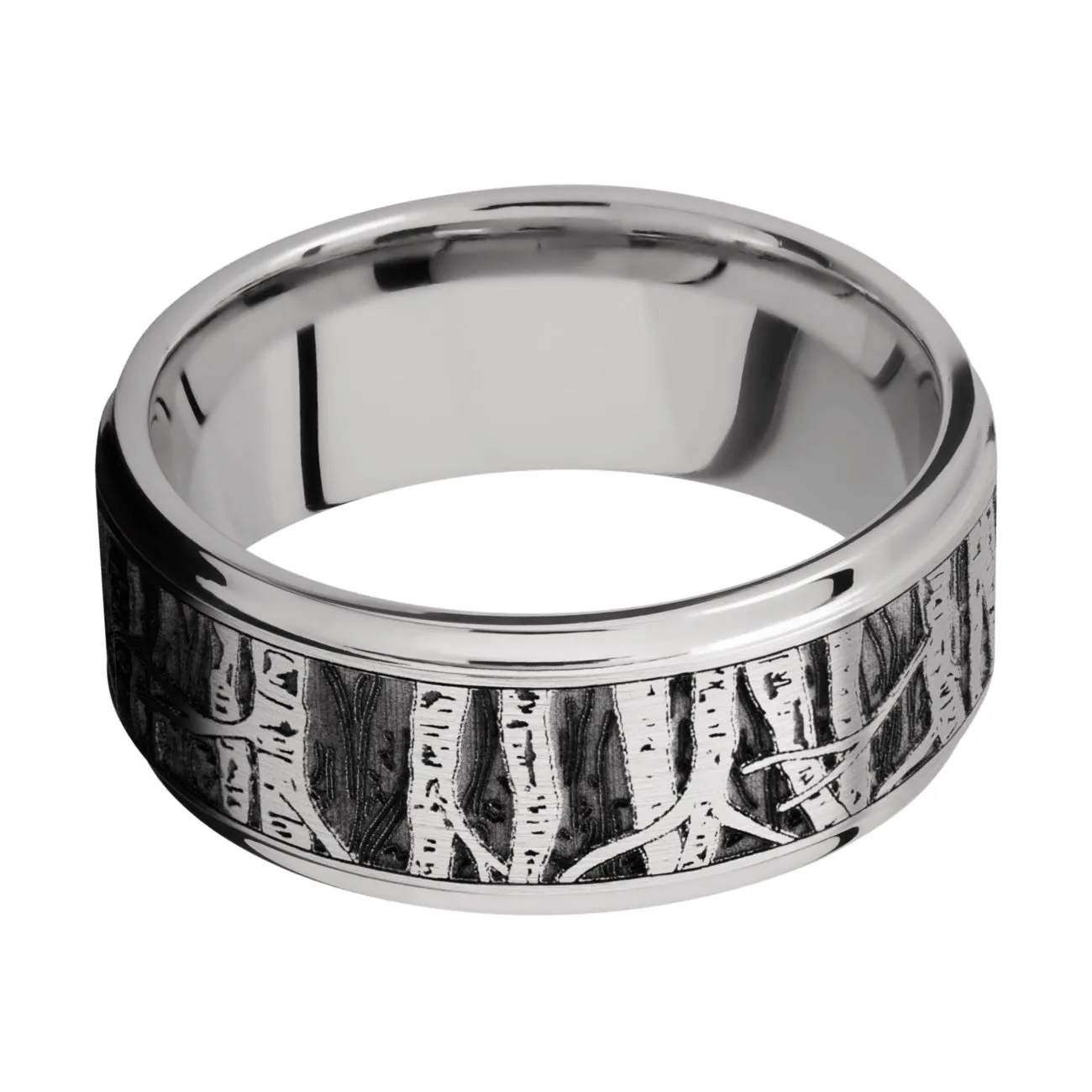 Lashbrook 9MM Cobalt Chrome Men Wedding Band with Carved Aspen Pattern