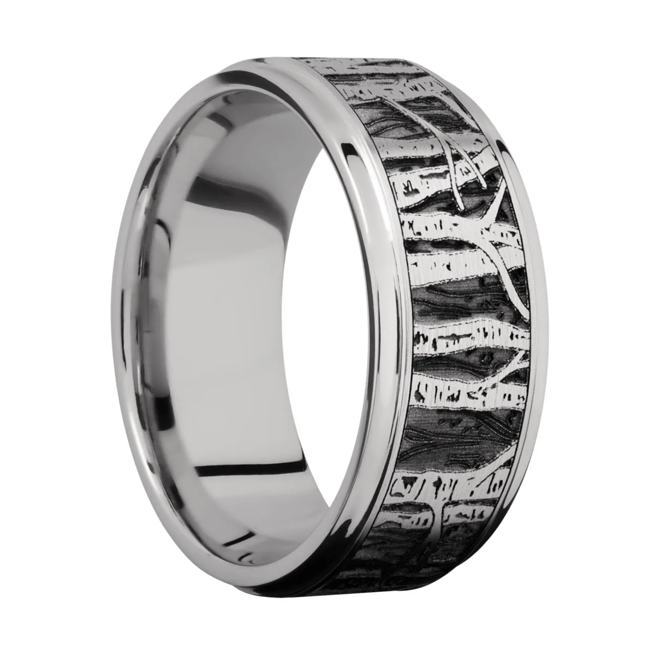 Lashbrook 9MM Cobalt Chrome Men Wedding Band with Carved Aspen Pattern