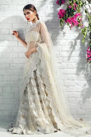 Latest designer embroidered bridal saree in lavish ivory color # B3448