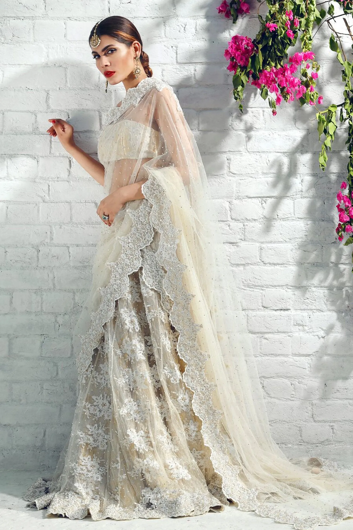 Latest designer embroidered bridal saree in lavish ivory color # B3448