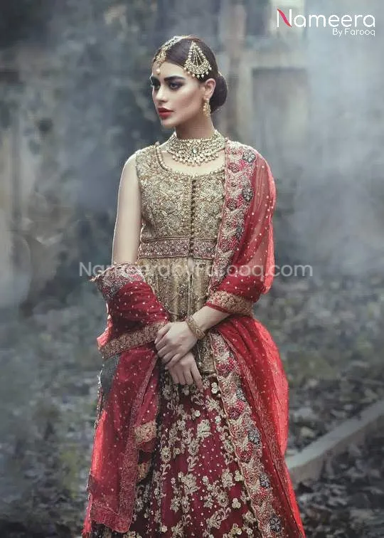 Latest Pakistani Bridal Lehenga in Red Color #BS56