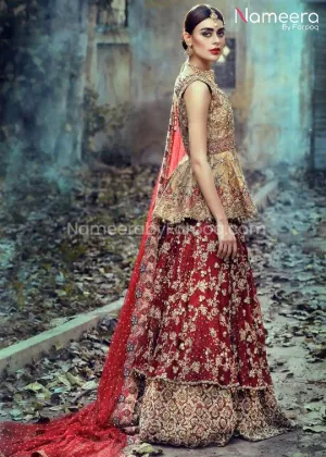 Latest Pakistani Bridal Lehenga in Red Color #BS56