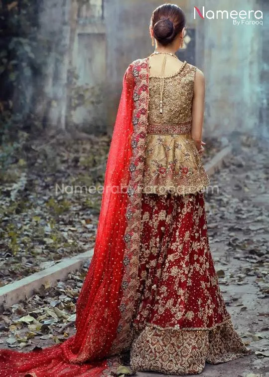 Latest Pakistani Bridal Lehenga in Red Color #BS56