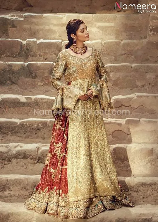 Latest Red and Gold Pakistani Bridal Dress Online #BS60