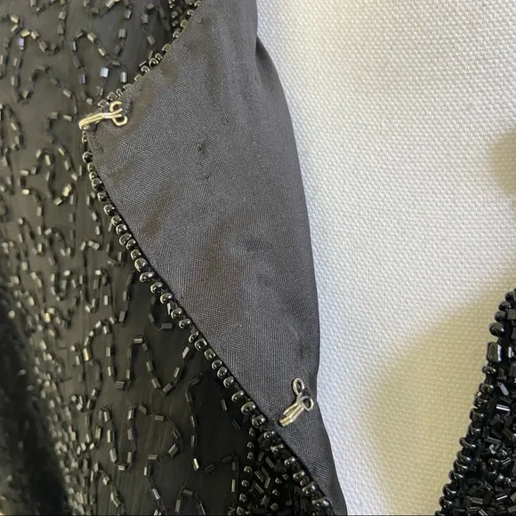 Laurence Kazar Black Beaded Jacket Top Small Fancy Holiday Sparkles Festival
