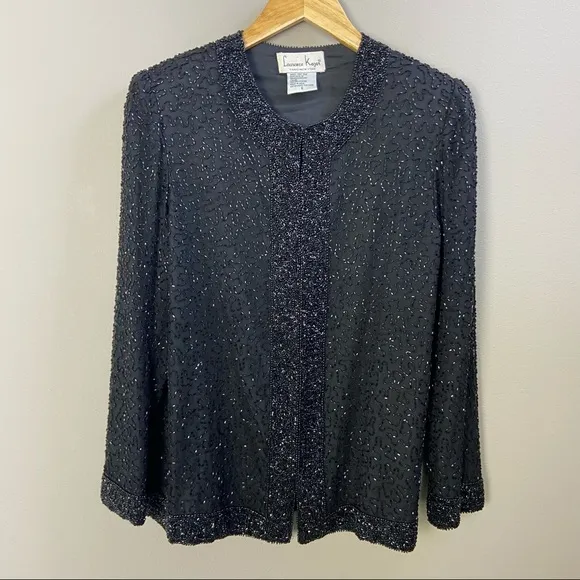 Laurence Kazar Black Beaded Jacket Top Small Fancy Holiday Sparkles Festival