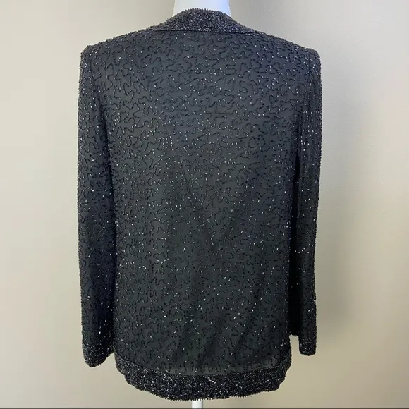 Laurence Kazar Black Beaded Jacket Top Small Fancy Holiday Sparkles Festival