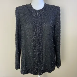 Laurence Kazar Black Beaded Jacket Top Small Fancy Holiday Sparkles Festival