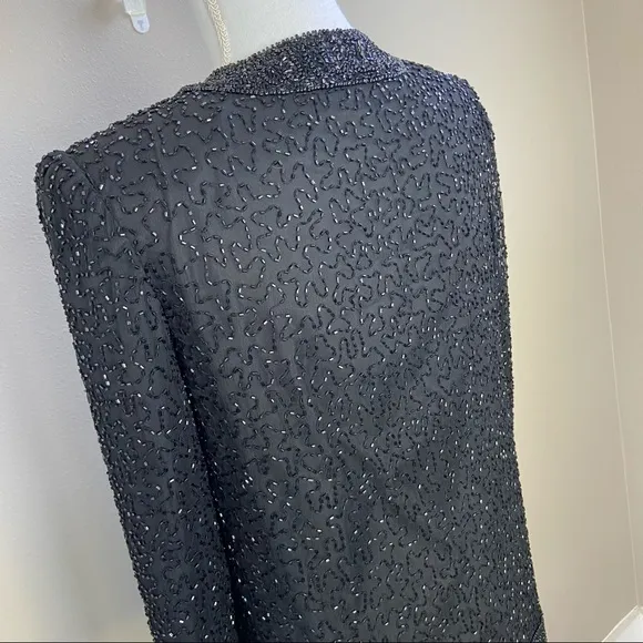 Laurence Kazar Black Beaded Jacket Top Small Fancy Holiday Sparkles Festival