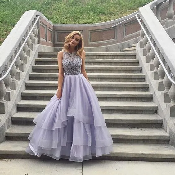 Lavender Beaded Top Inexpensive Evening Ball Gown Long Prom Dresses, BG51525