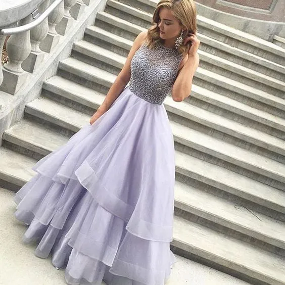 Lavender Beaded Top Inexpensive Evening Ball Gown Long Prom Dresses, BG51525