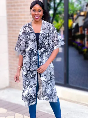 Leaves Pattern Long Kimono