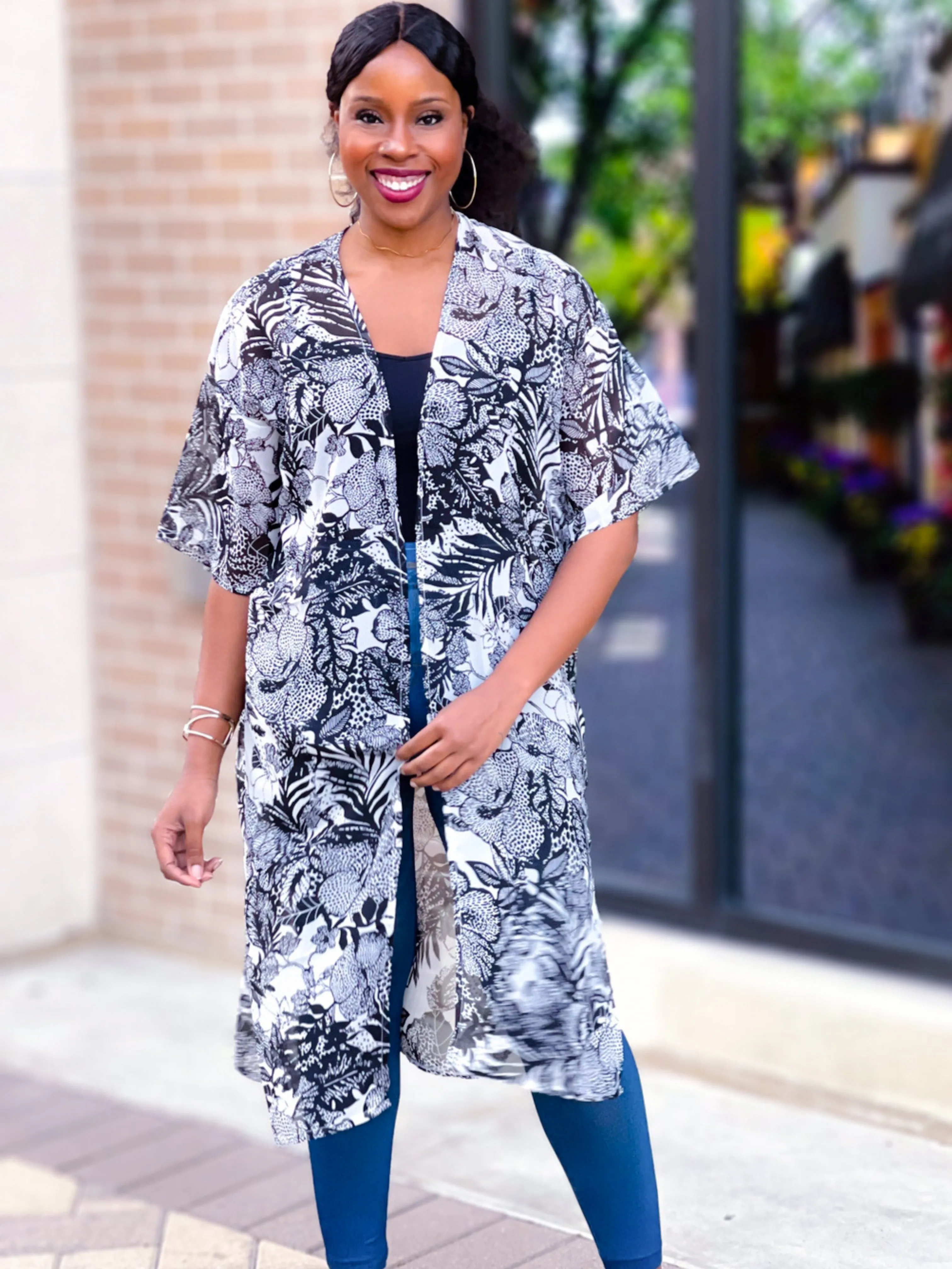 Leaves Pattern Long Kimono
