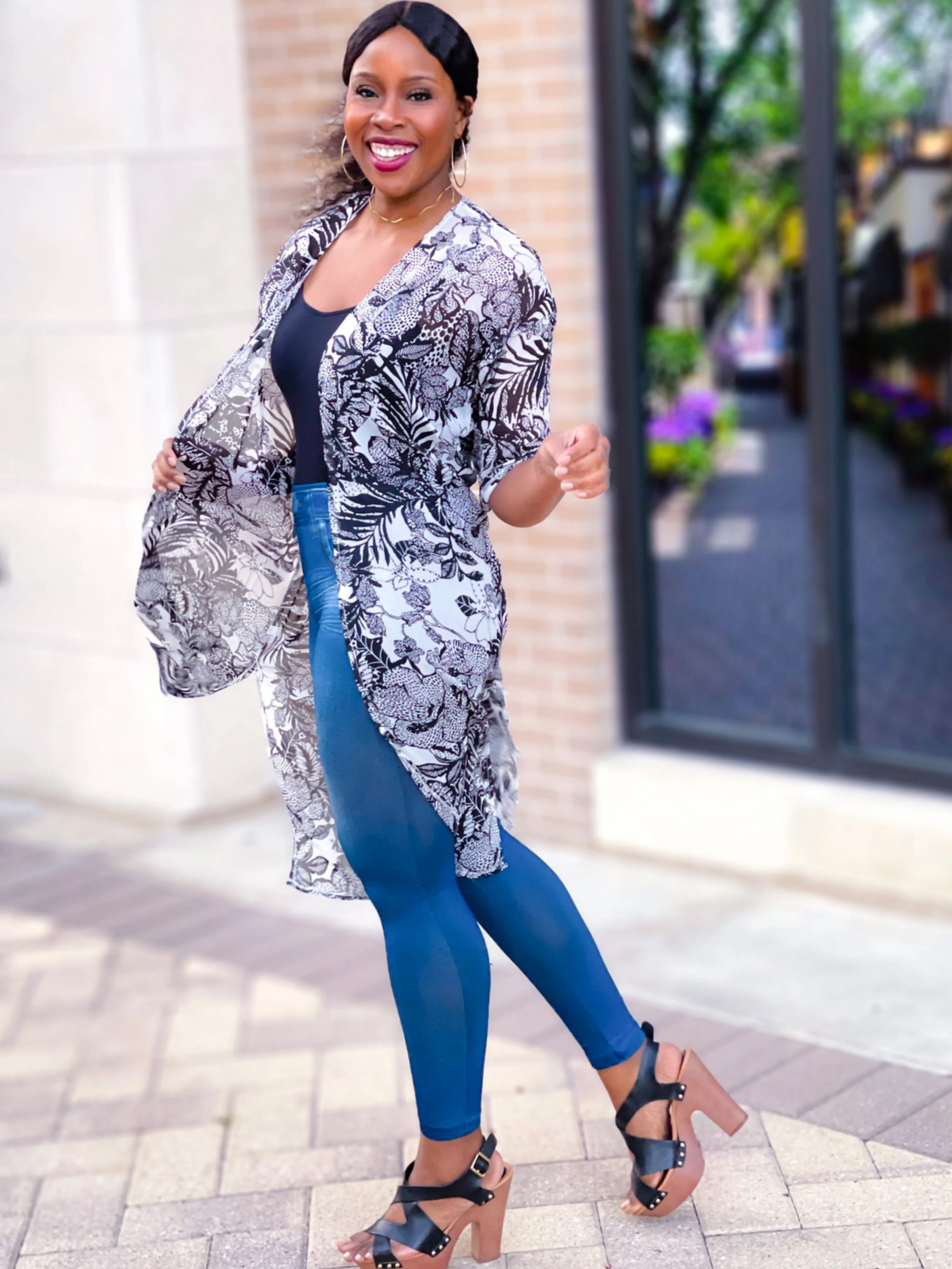 Leaves Pattern Long Kimono