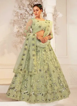Ligh Green Heavy Net Embroidered Kalidar Lehenga Choli