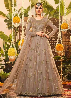 Light Beige Heavy Embroidered Kalidar Anarkali