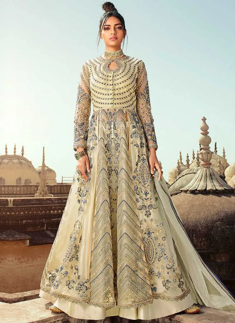 Light Grey Heavy Embroidered Lehenga Style Anarkali