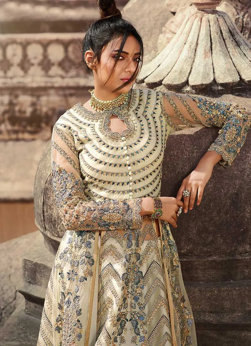 Light Grey Heavy Embroidered Lehenga Style Anarkali