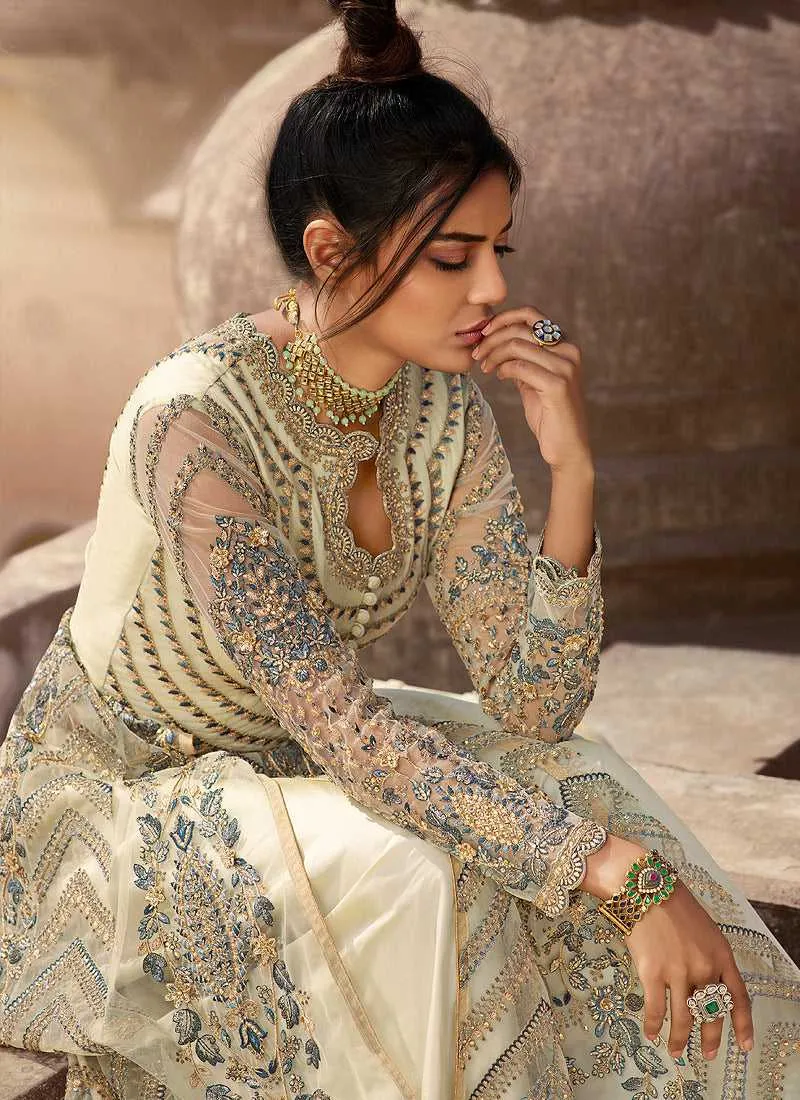 Light Grey Heavy Embroidered Lehenga Style Anarkali