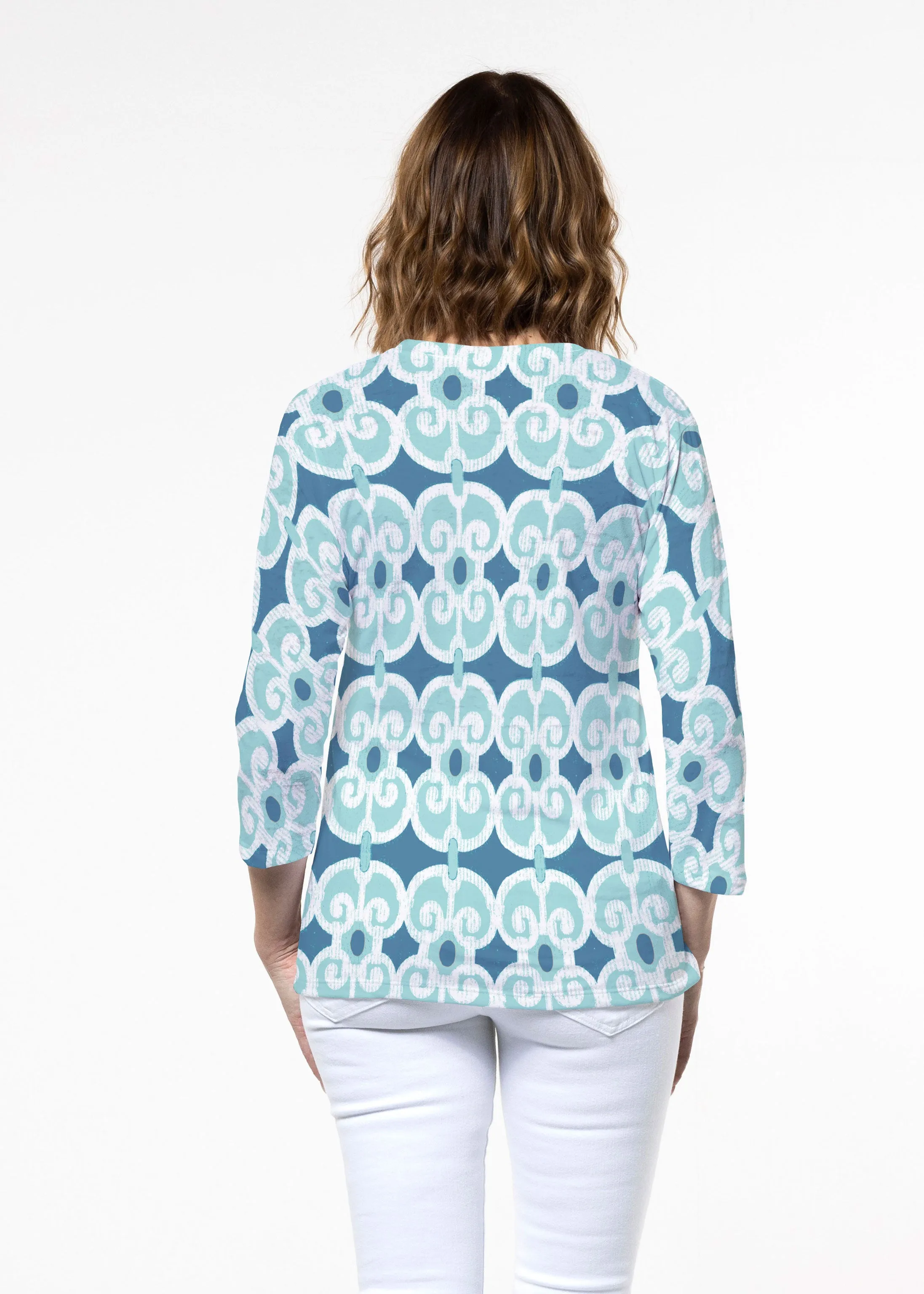 Links Navy Aqua (8133) ~ Signature 3/4 Sleeve Crew Neck Top