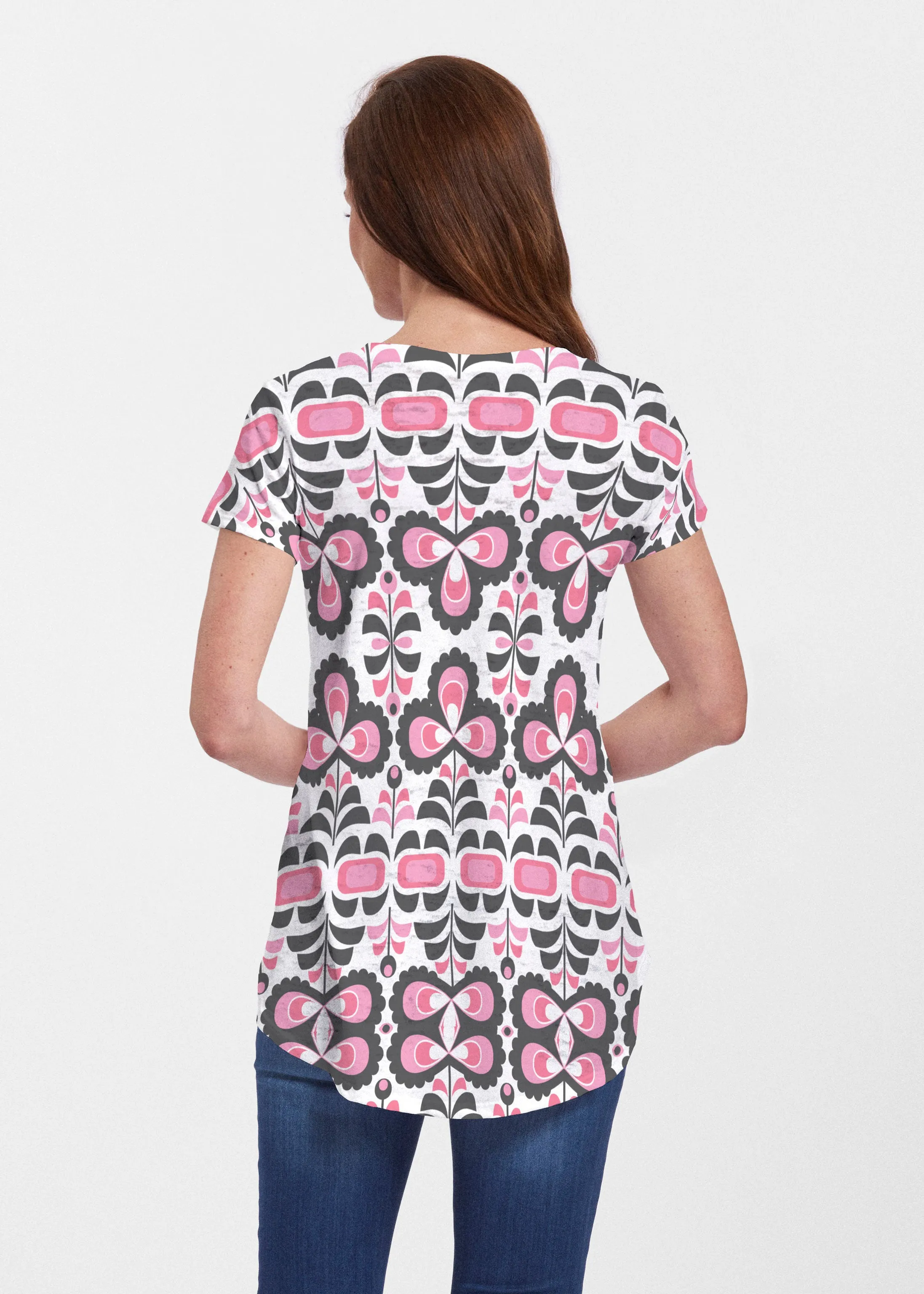 Lolly (8090) ~ Short Sleeve Scoop Neck Flowy Tunic